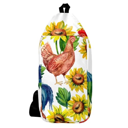 Sac à dos aquarelle poule coq avec tournesols multicolore 16x36.5cm