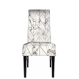 WONDERTIFY White Marble Stripes Chair Covers for Dining Room Modern Luxurious Golden Geometric Lines