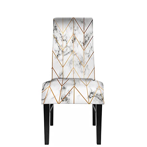 Wondertify White Marble Stripes Chair Covers For Dining Room Modern Luxurious Golden Geometric Lines Stretch Slipcovers Chair Protector Decor For Home And Banquet Black White #TOP14