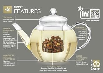 Teabloom Stovetop & Microwave Safe Glass Teapot with Removable Loose Tea Glass Infuser – Includes 2 Blooming Teas – 2-in-1 Tea Kettle and Tea Maker – Tea Purist's Choice