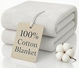 JMR 100% Cotton Waffle Blanket Twin Size - Lightweight Waffle Weave Throw for Bed, Sofa & Couch - Breathable All-Season Comfort for Home, Travel & Camping (White)
