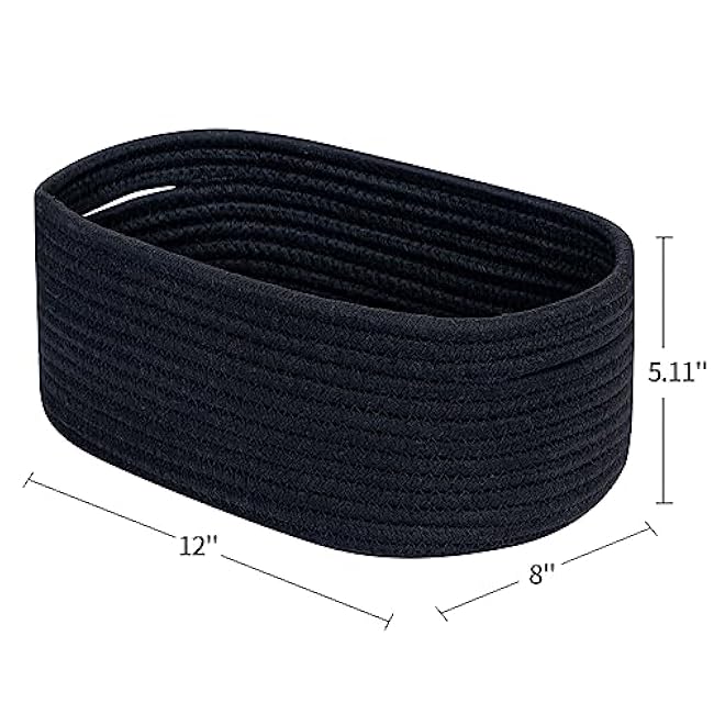 CubesLand Cute Black Basket Bins,Small Woven Storage Baskets for Shelf,Baby Nursery Basket Bin,Cube Organizer Basket Bin,Soft Toys Storage Basket,Home Decor Organization Bins 12 x 8 x 5 inches