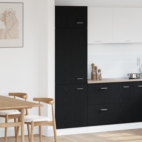EMYRLXQW Gabinetes y almacenamiento, armarios de cocina, armario de nevera en roble negro, 60 x 57 x 207 cm, hecho de madera de ingeniería