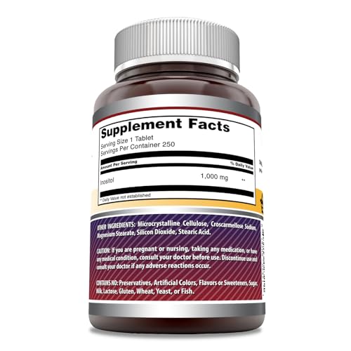 Amazing Formulas Inositol Supplement | 1000 Mg Per Serving | 250 Tablets | Non-GMO | Gluten-Free | Made in USA - Thumbnail 2