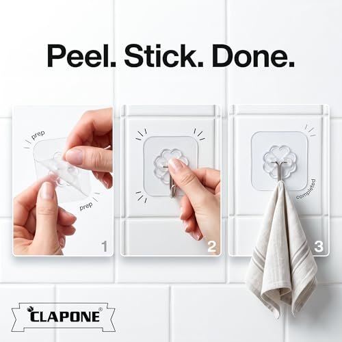 Image of CLAPONE Adhesive Hooks for Hanging /Wall Hook /Towel Coat Hooks /Without Drilling /Transparent Hook for Bathroom /Kitchen /Towel /Coat /Door /Outdoor Use /Wall /Home Improvement (Transparent, 30 Piece)
