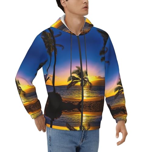 Sweat à capuche homme imprimé plage hawaïenne EdWal avec manches longues et fermeture éclair