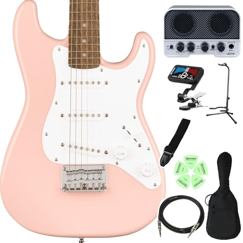 Squier by Fender Mini Stratocaster ���w�� 1�N������e����I�L�b�Y�M�^�[���S�҃Z�b�g �q�������G���L�M�^�[ Shell Pink �~�j�M�^�[ �X�g���g�L���X�^�[ �X�N���C���[/�X�N���C�A