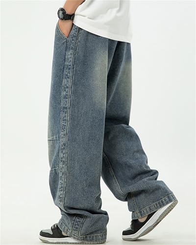 Men's Hip Hop Jean Joggers Loose Fit Streetwear Baggy Jeans Pants Denim Drawstring Pants3
