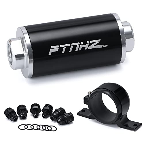 PTNHZ Universal 30 Micron Inline Fuel Filter w 6AN 8AN 10AN Adapter Fittings & Fuel Filter Mounting Bracket 58mm