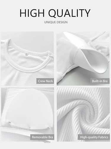 ANRABESS Women's Long Sleeve Shirts Top Built in Bra,White,L — view 6