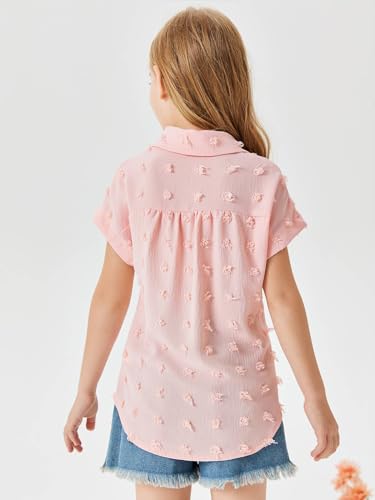 Image of Haloumoning Girls Button Down Shirts Short Sleeve Kids Casual Chiffon Blouse Summer Tops T-Shirt