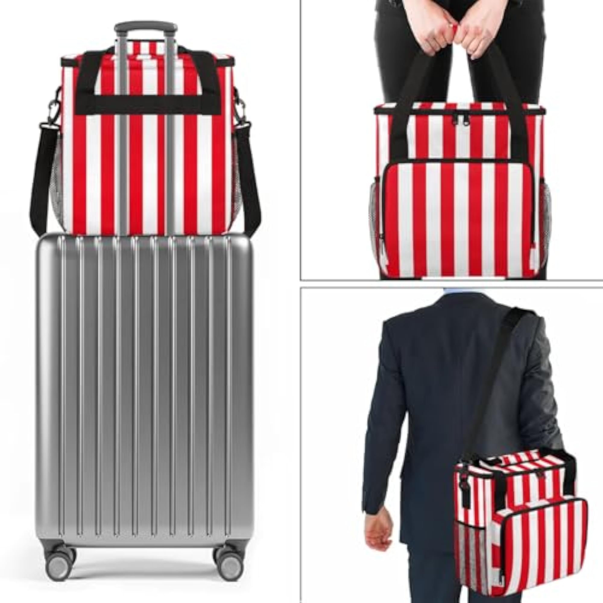 Red Stripes Travel Coffee Maker Carrying Bag, Large Organizer
