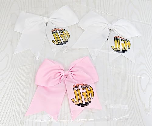 Personalized Hair Bow For Girls - Monogram Hair Tie - Accessory Back To School - Custom White Pink Preppy Bow - Cheer 8" Bow - Ribbon - Uniform (Pink) #TOP7