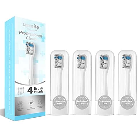 usmile Replacement Heads for Y1S/U3/P1/P4 Electric Toothbrush with Reminder Bristles, 4 Pack Grey Dupont Brush Heads with Travel Cover (Pro) Cover