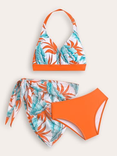 Sxiwei Kids Girls 3Pcs Adjustable Straps Printed Bikini Swimsuit Cover Up Swim Top with Briefs and Beach Skirt2