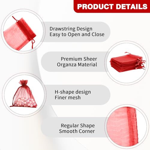 Image of BOEIAC Organza Bags: 50 Mini Mesh Candy Bags - Small Size (4 x 6 inch) for Wedding, Party, Valentine's Day Favor - Burgundy
