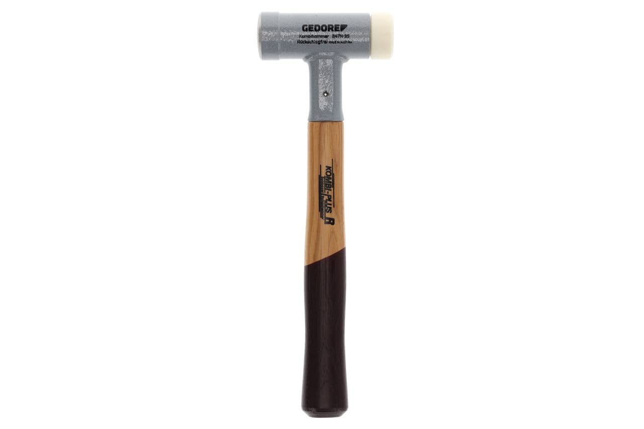 GEDORE Martello KOMBI-PLUS R, con Manico in Legno, Mazzuola Antirimbalzo, Martello da Fabbro, Diametro 35 mm, Martello Antirimbalzo, Manico in Noce Americano, 247 H-35