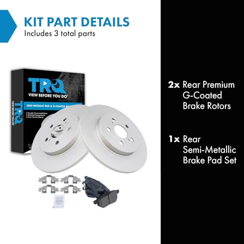 Image of TRQ Rear Brake Pad and Rotor Set Semi Metallic Coated Rotors Compatible with 2011-2017 Lexus CT200h