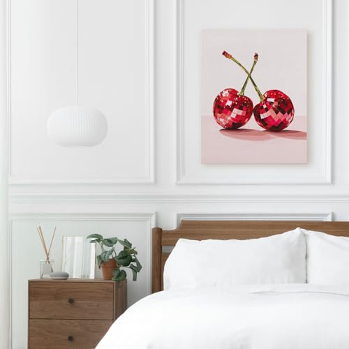 APJYM Funky Y2K Disco Ball Cherry Wall Art, Trendy Retro 70s Preppy Pink Girly Cherry Aesthetic Canvas Wall Art for Girls Room Bedroom Dorm Apartment Decor, 11x14 Inches Framed APJYM Funky Y2K Disco Ball Cherry Wall Art, Trendy Retro 70s Preppy Pink Girly Cherry Aesthetic Canvas Wall Art for Girls Room Bedroom Dorm Apartment Decor, 11x14 Inches Framed