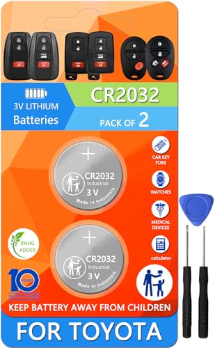 ZNLUMOX Key Fob Battery Replacement Compatible with Toyota RAV4 Camry Corolla Highlander Prius Sienna Tacoma Tundra 4Runner Avalon C-HR Sequoia Supra GR86, CR2032 3V Lithium Battery (2 Pack)