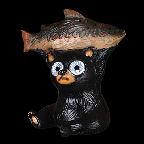 Blazin BB-SOL-BEAR Patio Animals | Welcome Bear And Trout Solar Eyes | Animal Yard Decorations | Yard, Pond, Pool Or Deck Decor | Weather Resistant Patio Gift thumb #1