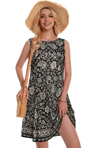 Image of Summer Dresses for Women Beach Boho Sleeveless Vintage Floral Flowy Pocket Tshirt Tank Sundresses 2026