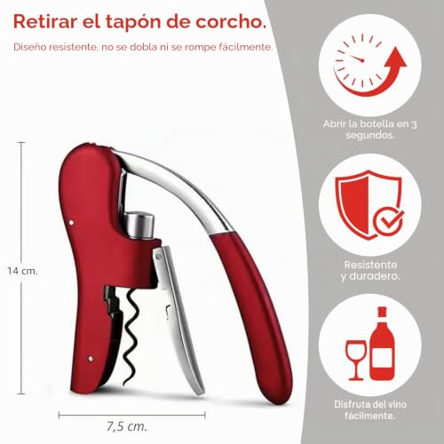 Miniatura 3 de Greatrich Sacacorchos Profesional De Botellas,Abrebotellas De Vino De Aleación De Zinc, Cortador De Lámina Integrado, Para Restaurante, Bar Y Hogar, Abridor De Vino Premium, Wine Opener Eficiente