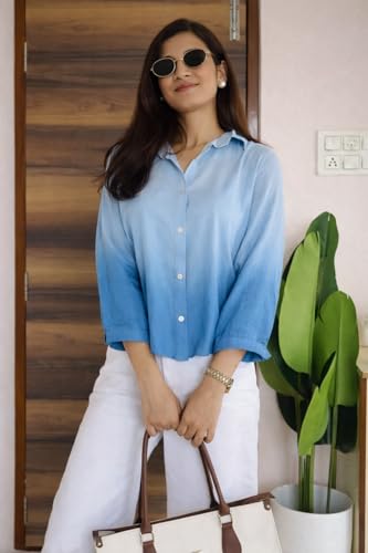 Image of Women's Korean Style 3 /4 Sleeve Oversized Button Down|| Workwear Top Shirt for Office & Casual Wear Women Shirt || Shirt for Woman || Top for Women (L-98-101)