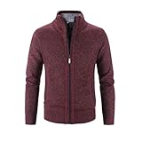 Bollrllr Chaqueta de punto de primavera con cremallera, holgada, talla grande, chaqueta cálida para hombre, granate, 3XL