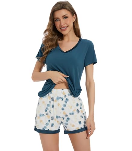 Image of WiWi Viscose from Bamboo Pajamas Set for Women Super Soft Short Sleeve Cooling Summer Plus Size Pjs Sets Sleepwear S-4X