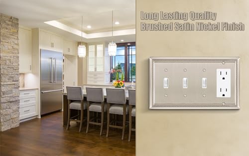 Image of Henne Bery Sunken Pearls Heavy Duty Decorative Wall Plate Switch Plate Outlet Cover (Triple Toggle /Single Decorator, Satin Nickel)