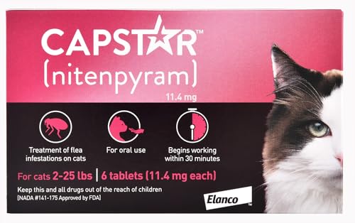 Capstar (nitenpyram) Cat Flea Treatment, Fast-Acting Oral Flea Treatment for Cats 2-25 lbs,...