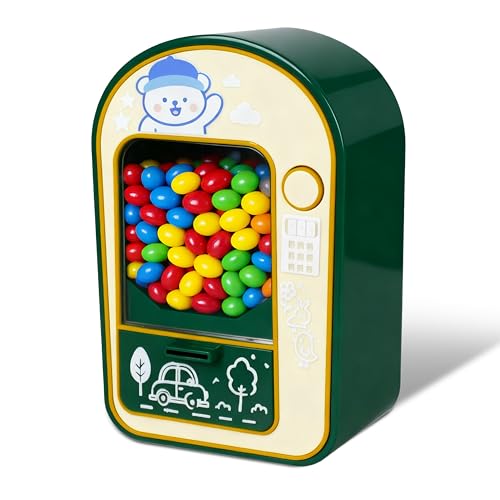 Candy Dispenser, Mini Vending Machine for Desktop, Push-Button Type Manual Candy Machine Dispenser, for Suitable Mini Candies, Chocolate Beans, Suit Festival Gifts for Girls or Boy, Green