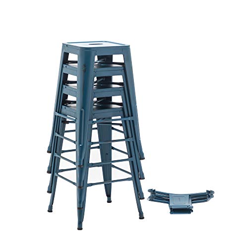 Haobo Home 24" Metal Bar Stools Industrial Barstools Counter Height Stools For Indoor/Outdoor Barstools [Set Of 4] (24", Low Back Distressed Navy) #TOP4