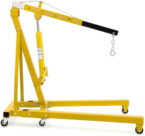 DEXSO Hydraulic Engine Hoist 2 Ton, Cherry Picker Shop Crane with 6 Casters and Telescopic Boom, 4400 Lbs Heavy Duty Engine Hoist Crane Lift for Garage, Workshop, Automotive Repair, Yellow