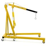 DEXSO Hydraulic Engine Hoist 2 Ton, Cherry Picker Shop Crane with 6 Casters and Telescopic Boom, 4400 Lbs Heavy Duty Engine Hoist Crane Lift for Garage, Workshop, Automotive Repair, Yellow
