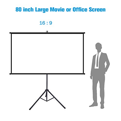 image for Powerextra 80 inch Projector Screen with Stand, 16:9 HD 4K Indoor Fold