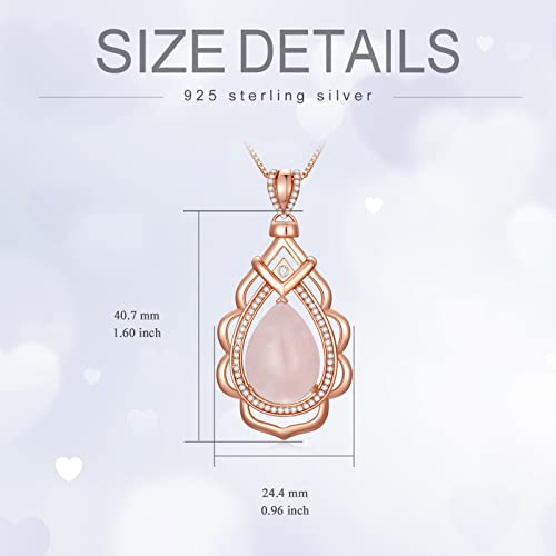 Jkr Natural Rose Quartz Necklace Sterling Silver 18K Rose Gold Plated Pink Crystal Pendant Necklace Jewelry Birthday Anniversary Christmas Graduation Gifts For Women Her Girls Lover Wife #TOP2