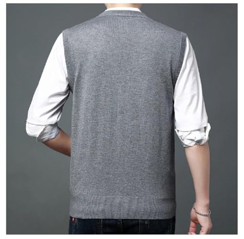 Middle Aged Solid Color V-Neck Vest Pullover Knitted Waistcoat Spring Autumn Loose Warm Sleeveless Sweater2