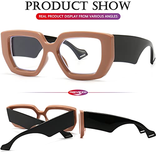 Image of AIEYEZO Thick Frame Blue Light Glasses Men Women, Fashion Square Computer Eyeglass Anti Eyestrain & Prevent Headache