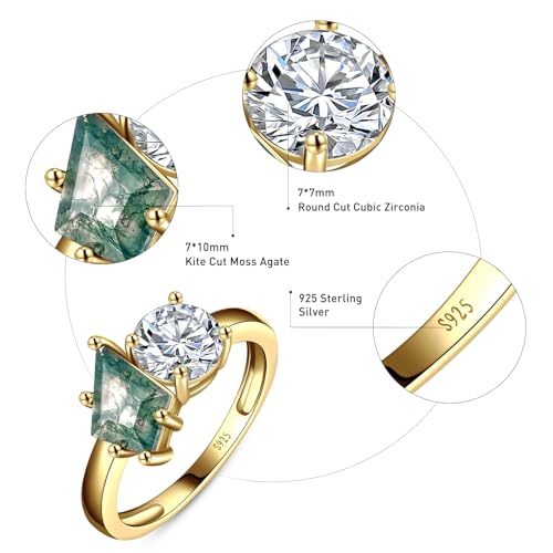 Natural Moss Agate Ring Toi Et Moi Ring Promise Ring for her - 925 Sterling Silver Double Stone Ring Kite Cut Moss Agate Engagement Ring for Women Best Gift Wedding Band Size 5-94