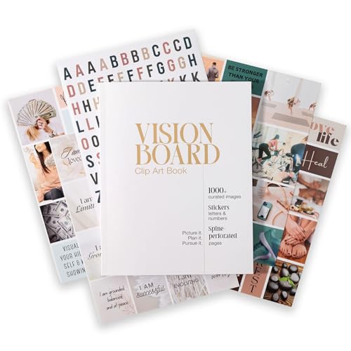 Vision Board Book for Women | 1000+ Images, Quotes & Affirmations | Tear-Out Perforated Pages + Letter & Number Stickers | Complete Vision Board Kit & Collage Clip Art Book for Goal Setting