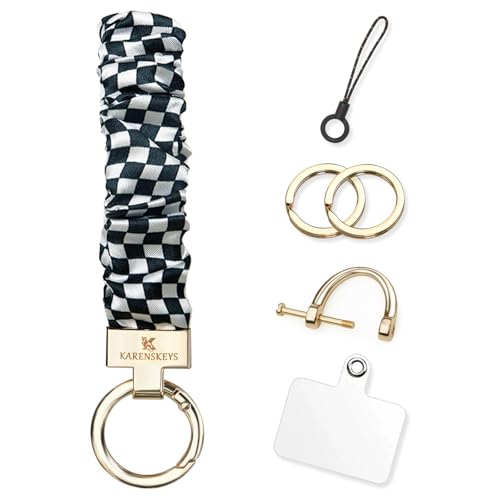 Image of Scrunchie Keychain Wristlet, Key Chain for Car Keys with D Ring, Stretchy Phone Charms with Tether Tab for Women.