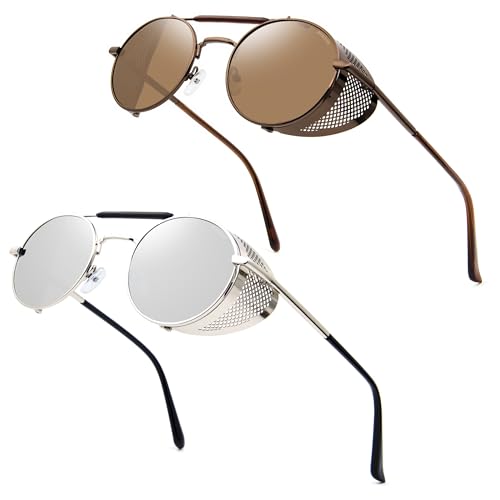 Image of RONSOU Steampunk Style Round Vintage Polarized Sunglasses Retro Eyewear UV400 Protection Matel Frame