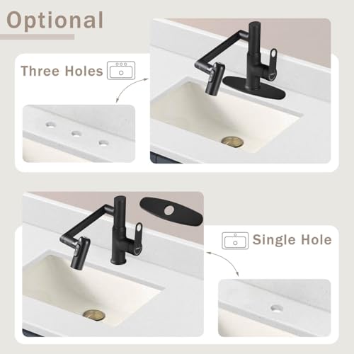CHOMELY Single Hole Rotatable Bathroom Faucet with Temperature Display in Fahrenheit (Batteries-Free) 3 Water Modes 360 Degree Rotating Sink Faucet, Matte Black — view 5