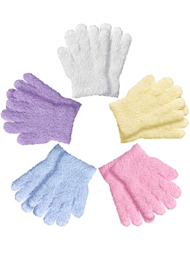Syhood 5 Pairs Winter Kids Gloves Toddler Fluffy Knitted Gloves Full Finger Warm Mittens for Little Boys Girls
