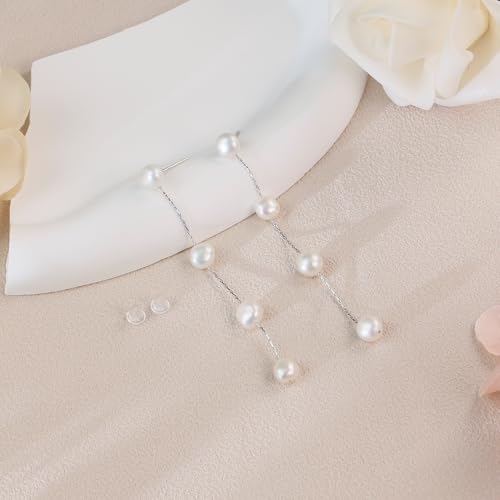 Sereney Sterling Silver Pearl Earrings for Women, Pearl Dangle Earrings for Bride as Wedding Earrings Freshwater Pearl Drop Jewelry as Bridesmaid Earrings Pearl Jewelry as Birthday Gifts 6
