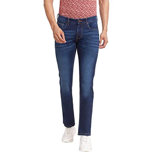 Colorplus Men’s Cotton Blend Warp Chambray Pattern Tapered Fit Flat Front Jeans