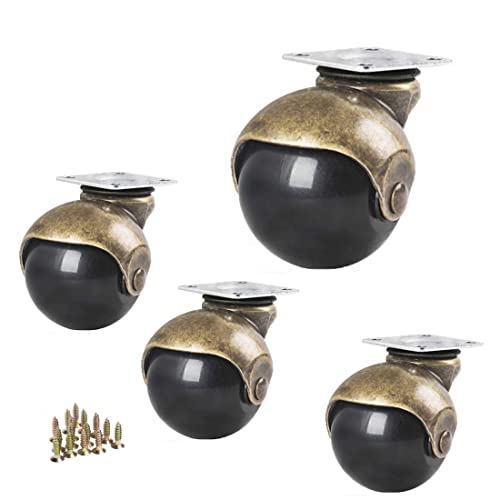 2 Roues de roulette pivotante de pouce Ensemble de 4, Roues de Roue à Balle Or Antique avec 360 Degré Rotation,Coffrets à Balles pour meubles, Canapé, Piano, Table basse, Table d'appoint sur tapis (vissées incluses)