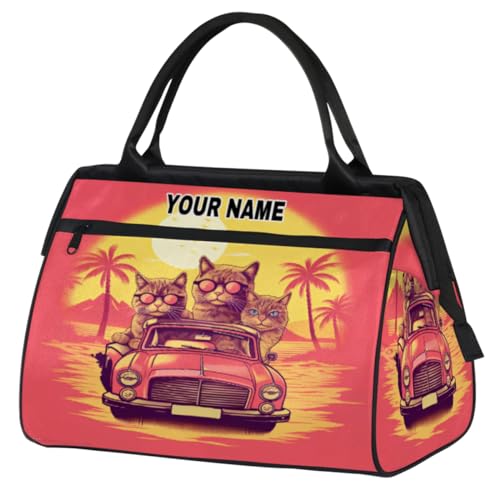 Personalized Custom Duffel Bags for Women Men, Personalized Customized Travel Duffel Bag, Waterproof Sports Gym Bag Weekender Overnight Bag Carry On Tote Bag, Cute Cat Cat Coconut Tree